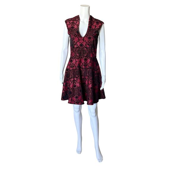 Trixxi Dresses & Skirts - Trixxi Burgundy Black Velvet Flare Mini Dress Womens Large Sleeveless Party